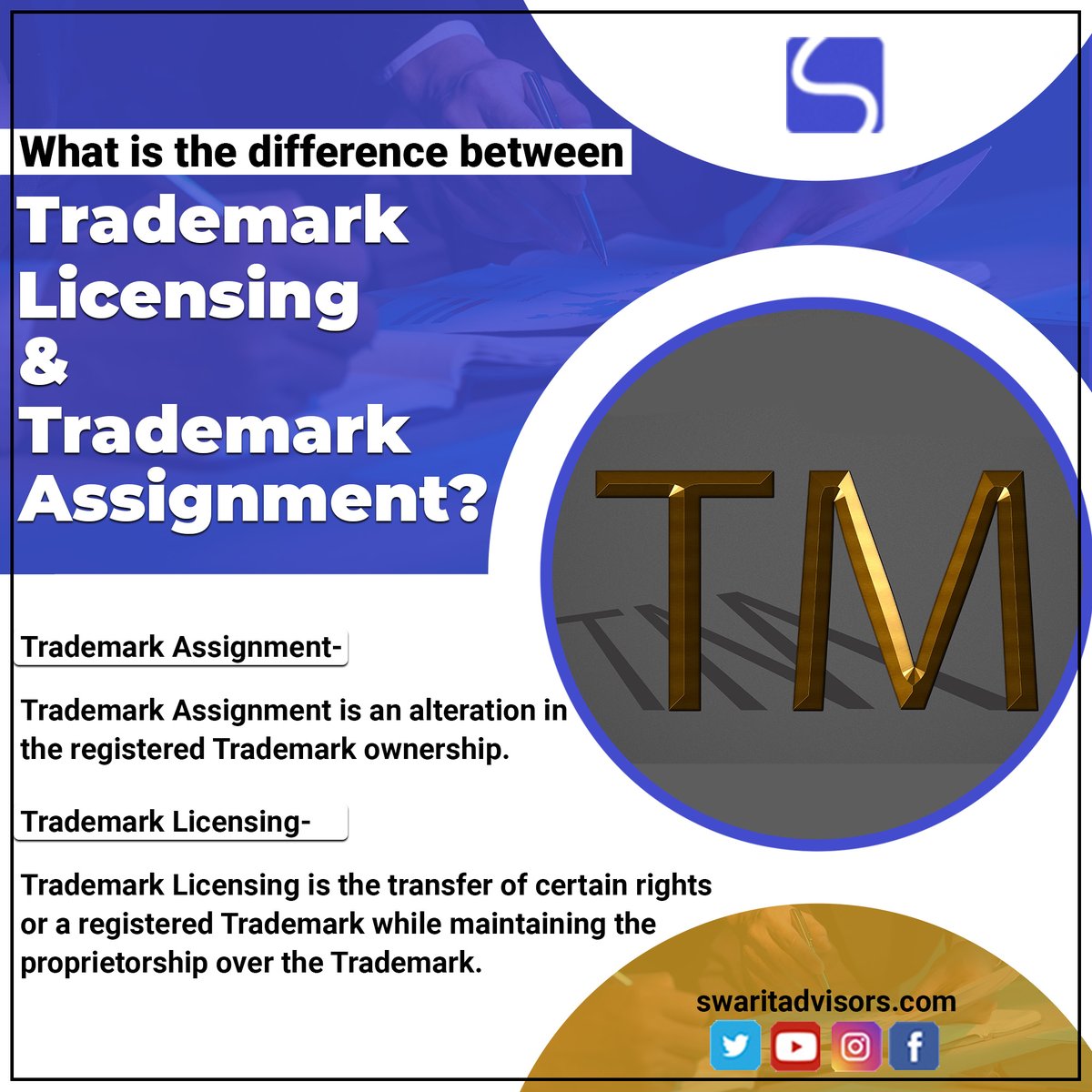 badacfo's tweet photo. What is the difference between Trademark Licensing & Trademark Assignment?
If you have any Question?
Let us know in the comments below!
https://t.co/6bZw4AhcLL
#swaritadvisors #TrademarkLicensing #Trademark #TrademarkAssignment #businesses #trademarkregistration #trademarklaw https://t.co/vfpWAQRrdJ
