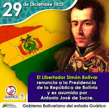 #29Dic Simón Bolívar renuncia a la Presidencia de la República de Bolivia y es asumida por Antonio José de Sucre (1825). 
@dinahi40 @Idalia50M @rus_ito @GERMANENRIQUEN2
@teracandaga @patriotavzlan
@AlcidesSalas6 @EdgarChavista84
@caro1956CCCV @_Oscar_55

#SomosPatriaDeAmor