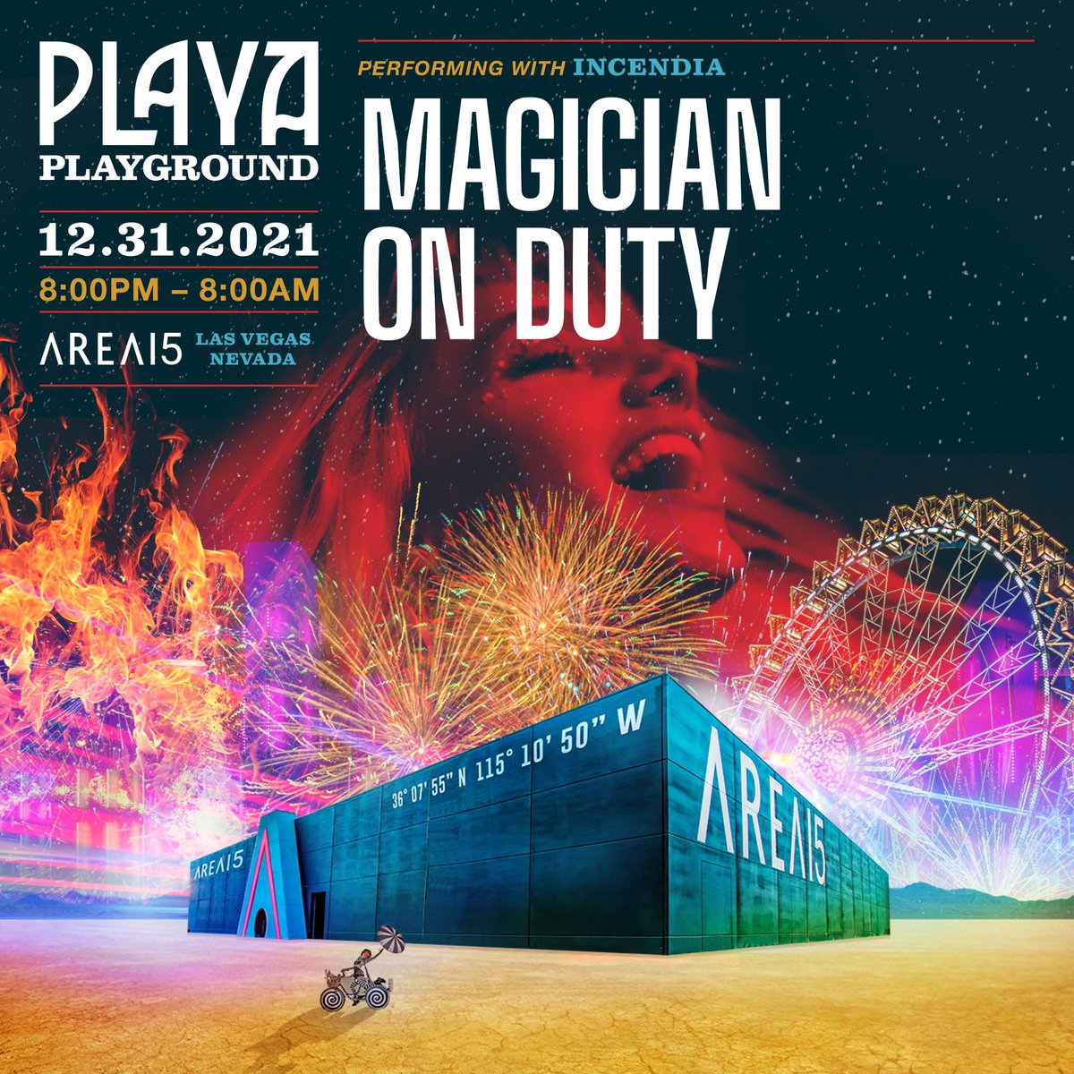 MagicianOnDuty's tweet photo. Can’t wait for this! Performing at Incedia for Playa Playground Festival in Las Vegas for New Years 🥳 https://t.co/ZOQAknJNce