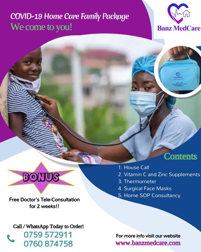 BanzMedCare's tweet photo. With our well tailored packages, keep your family safe.👨‍👩‍👧‍👦

Call/Whatsapp us on:
+256 760 874758
+256 759 572911

Visit our website.
https://t.co/zAxjAGVbuZ

#COVID19 
#Omicron 
#homecare 
#immunity 
#wecometoyou https://t.co/g2Wk0dLP1j