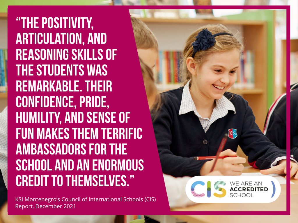 KSI_Montenegro's tweet photo. Obviously delighted #KSIM has become a Council of International Schools (CIS) fully accredited school... the full 215 page evaluation report is quite a read and takes some getting through, but this is my take-away! 

#WelcomeToOurWorld #KeepSmiling #KeepStriving #BeAllYouCanBe https://t.co/xdBCPoM0Xq