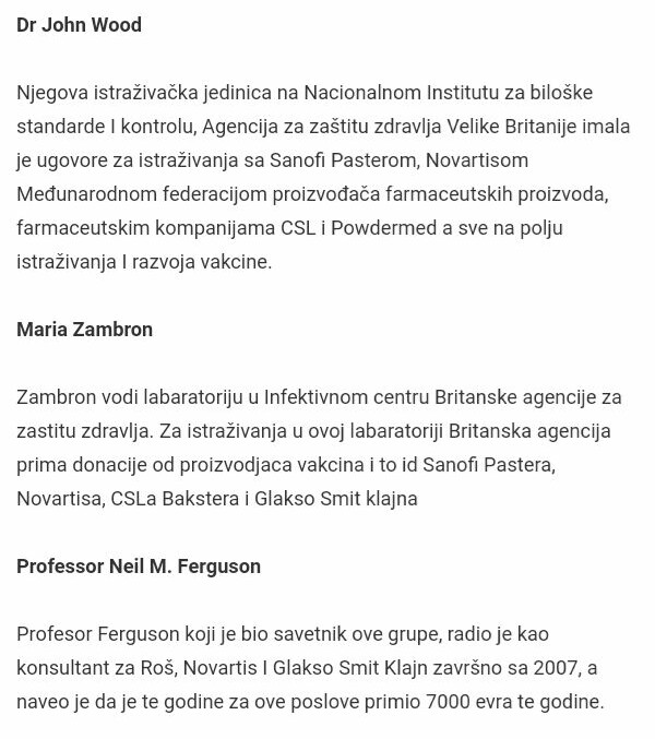 ivanajpavlovic's tweet photo. Од 15 "специјалних саветника", одговорних за проглашавање пандемије #H1N1, њих петоро је претходно, директно или индиректно, финансирано од стране фармацеутских компанија! #EmergencyCommittee #NancyCox
#ArnoldMonto #JohnWood #MariaZambron
#NeilMFerguson https://t.co/fG2X4rgT5s