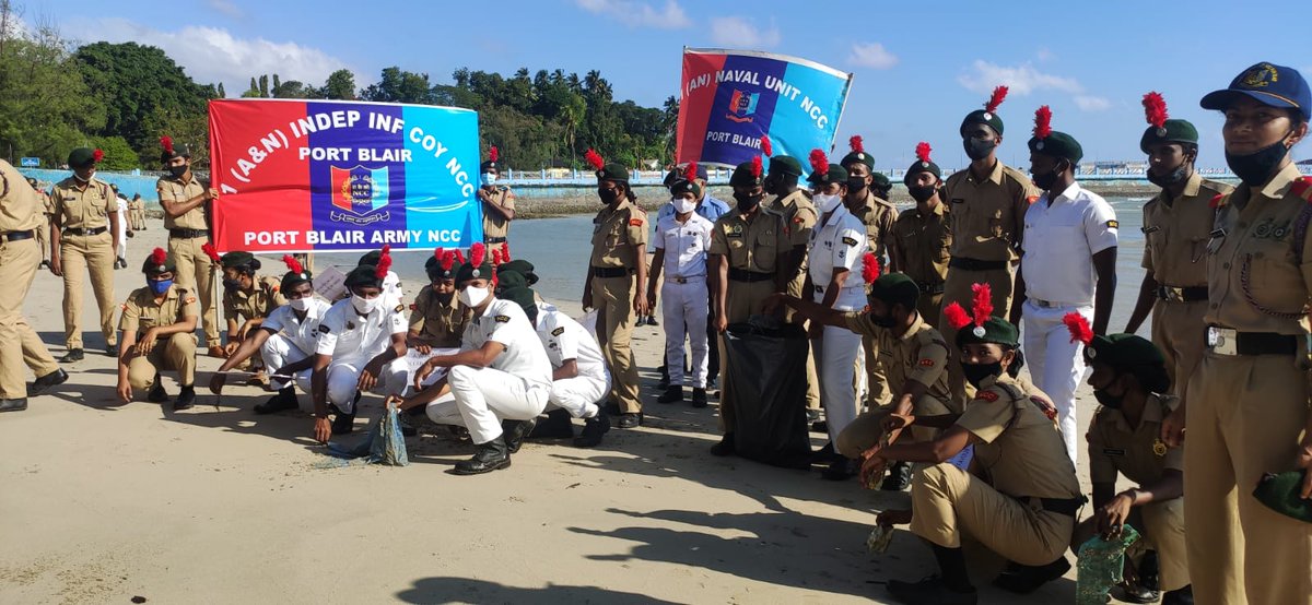 BasakaChakrabo1's tweet photo. As a part of #PuneetSagarAbhiyan cadets and staff  of Army and Naval NCC Units conducted  rally from Flag Point  to Marina Park at Port Blair. Nukkad Natak was also conducted to create awareness in local public.

#PuneetSagarAbhiyan
@HQ_DG_NCC
@NCCDte_TNPAN https://t.co/qUhlnn810R