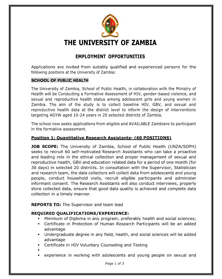 JamesNkhoswe's tweet photo. 100+ Vacant Employment Opportunities at UNZA and APEX UNIVERSITY.
LUSAKA, ZAMBIA.

Apply Now 👇👇 https://t.co/yc346qfFwt