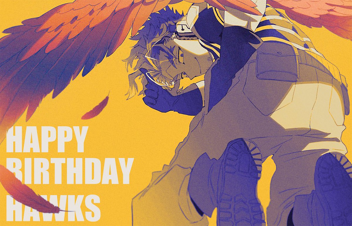 hawks (boku no hero academia) male focus 1boy wings feathered wings solo facial mark happy birthday  illustration images