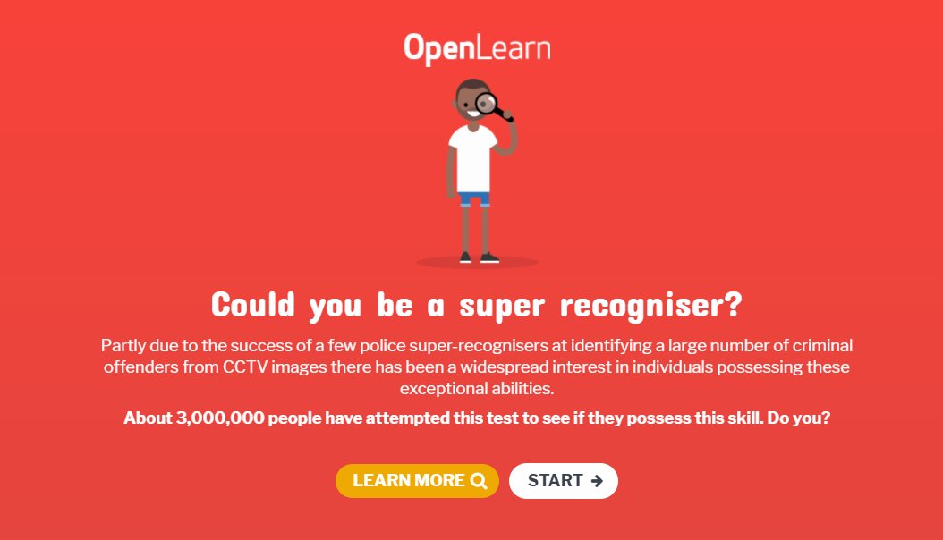 OUFreeLearning's tweet photo. Are you a super recogniser?

Police super-recognisers have an above average ability to recognise faces and have identified a large number of criminals via CCTV footage. 

Do you possess the skill? Try our quiz to find out. 

https://t.co/sPtcrV2taC https://t.co/yyTGX895o9