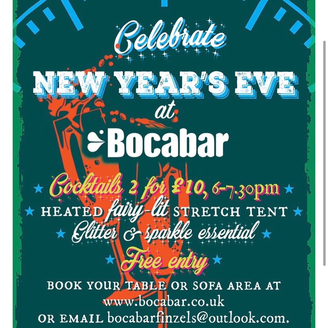 Finzels reach. NYE. 
2 for £10 cocktails 6-7.30pm
Heated terrace. 
Free entry. 

Book your table or sofa space today and join us all in saying helloooo to 2022.