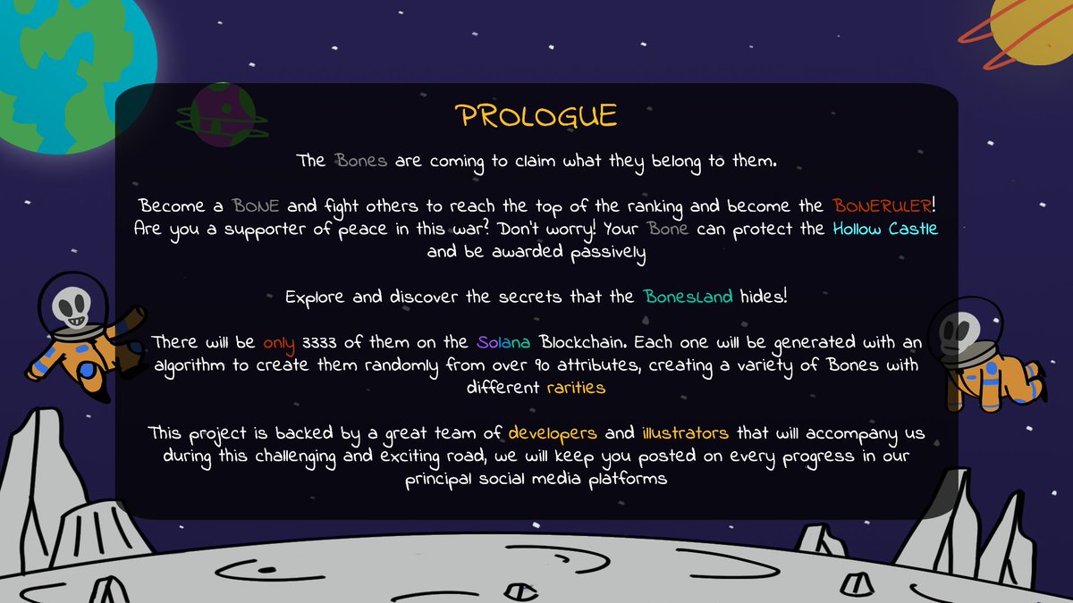 SolBonesNFT's tweet photo. Behold, BONES! The first version of our whitepaper 🔥
Exciting things are coming... stay tuned! 💀

#Whitepaper #Roadmap #NFT #nftart #NFTCommunity #Solana #NFTs https://t.co/5bbyQCLK2F