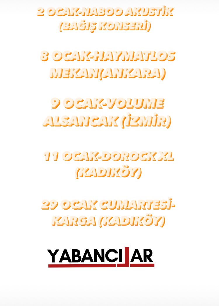 Ocak ayı konser takvimi