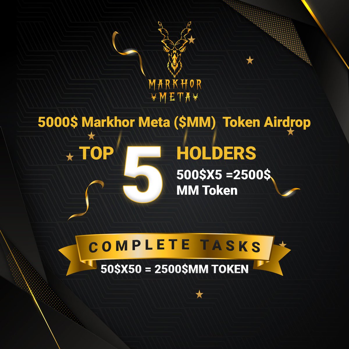 MarkhorMeta's tweet photo. New Airdrop: Markhor Meta
Reward: 5000$ MM  tokens
End Date: January 25

🔗 Airdrop Link: Gleam link 
https://t.co/z7NW6Gwrym

▪️Complete the airdrop tasks.
▪️Submit your BSC wallet address.
▪️For 55  lucky participants. https://t.co/OwO5YL6bmV