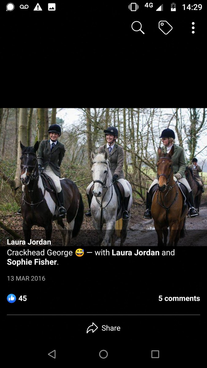 Laura Hughes (Laura Jordan on Facebook). The copper who turned her back on hunt thugs beating people in Lacock. She rides with the Avon Vale hunt and lent her horse to a friend to ride with them yesterday. #PoliceBias #corruption #HuntScum #TrailHuntLies #Smokescreen