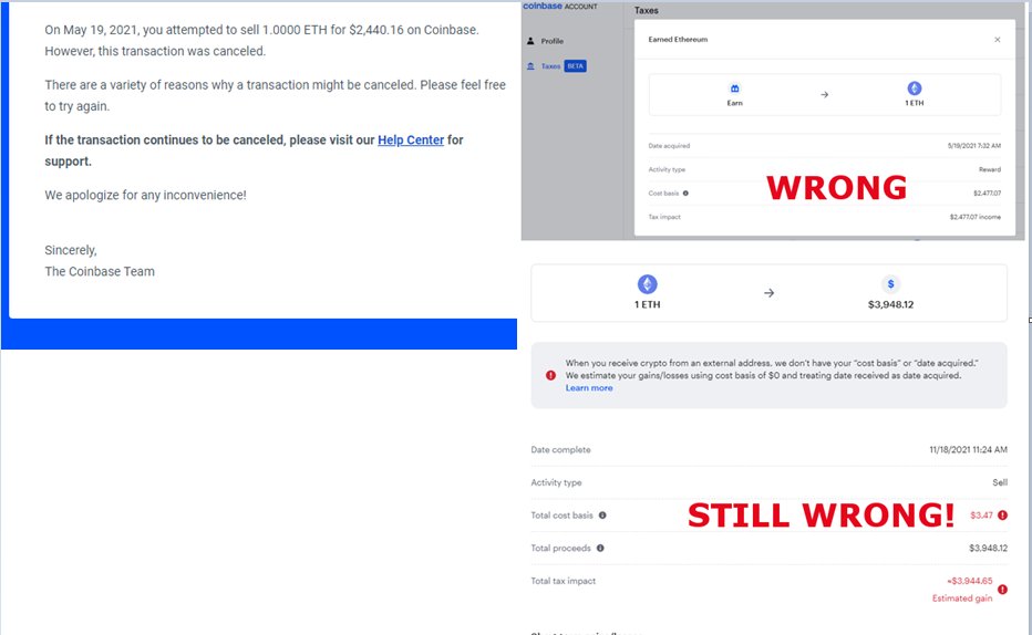 TheRealRobertB5's tweet photo. @CoinbaseSupport
@brian_armstrong
#IRS 

Is Coinbase going to fix the incorrect 1099 tax info before it's time to file taxes? First you guys marked failed transactions as reward income, now you just FALSELY changed it to a zero cost crypto transfer into coinbase.  STILL WRONG. https://t.co/GsmZNRZLHS
