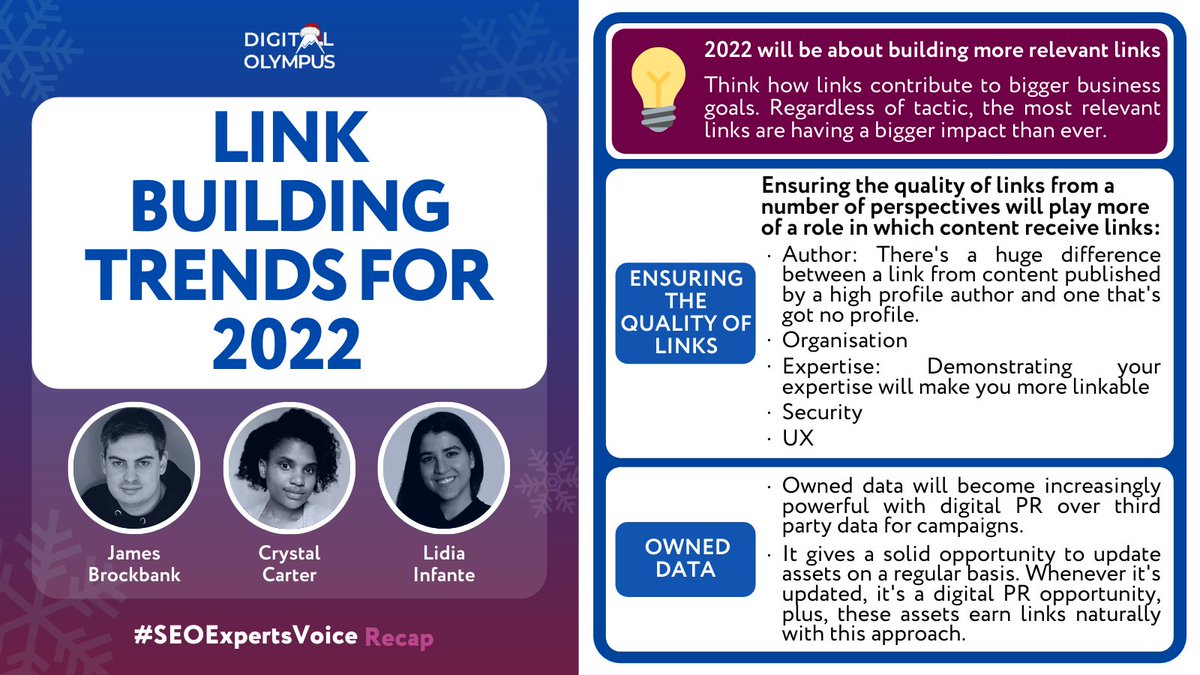 DigitalOlympus's tweet photo. 🎉 LINK BUILDING TRENDS FOR 2022 🎉

In our latest episode of #SEOExpertsVoice the experts shared their thoughts on what to expect from #linkbuilding in 2022. Learn from:

💡 @LidiaInfanteM
💡 @CrystalontheWeb
💡 @BrockbankJames

Full discussion:
🔗 https://t.co/zDTwKcVBAT https://t.co/IyIeGNgzF8