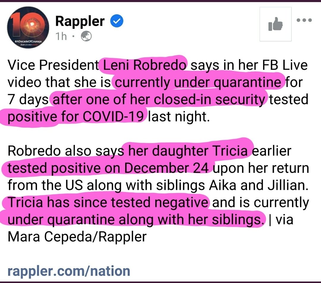 Mel_Chor2021's tweet photo. Her daugther tested positive on the 24th and is already negative 5 days later.

Milagrosa talaga mga robredo. https://t.co/NP9zr8pP9o