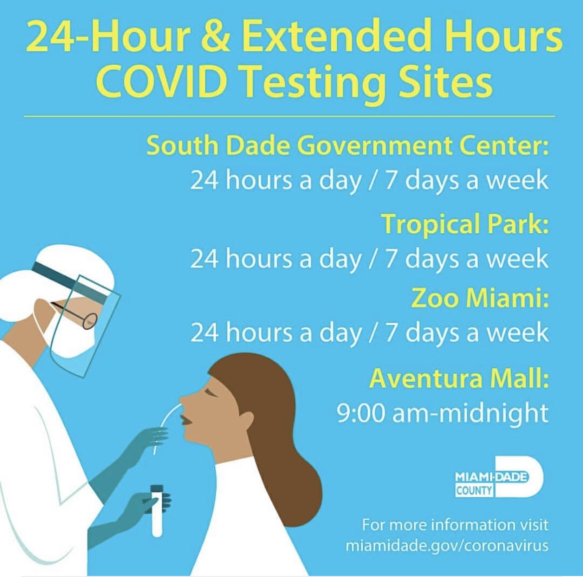 Late night COVID-19 testing sites in Miami Dade County