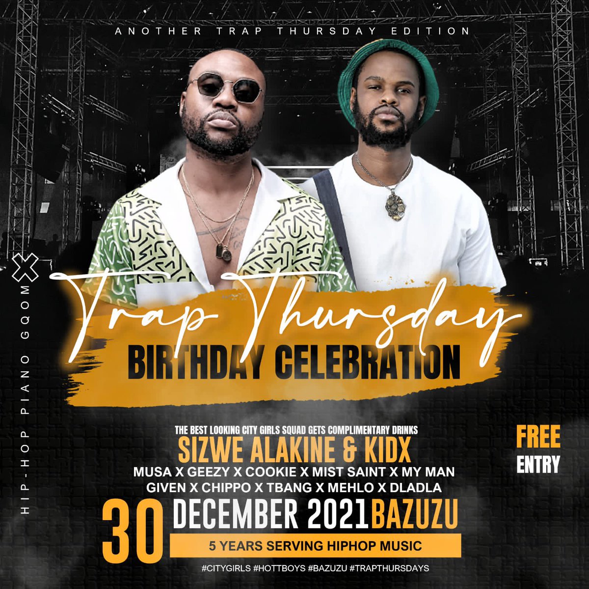 Trap_Thursday's tweet photo. LET'S DO IT ONE MORE TIME THIS THURSDAY ... 

SERVING NOTHING BUT HEAT @ReasonHD @KiDXsa 

30TH DEC 2021 ... 

#TRAPTHURSDAYS #5YEARSSERVINGHIPHOP https://t.co/AnhGkNKzQP