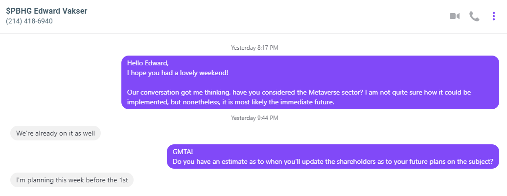 TrogloDD's tweet photo. $PBHG

CEO Confirmation: Entering the #Metaverse. 
Seems his whole arsenal of tickers will somehow be involved. https://t.co/DCvrg3JFiq