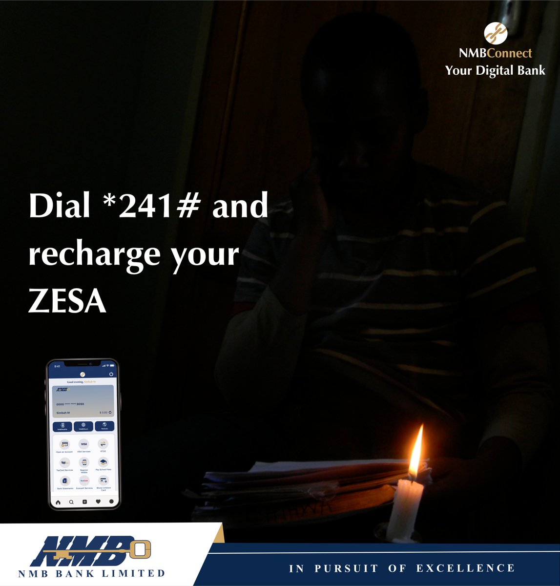 NMBBankZim's tweet photo. Donβt be stranded when you suddenly run out of electricity! Simply buy your ZESA token on NMBConnect!
#NMBConnect
#YourDigitalBank
#BankOnUs
#NMBBank https://t.co/x2FBAt0PjJ
