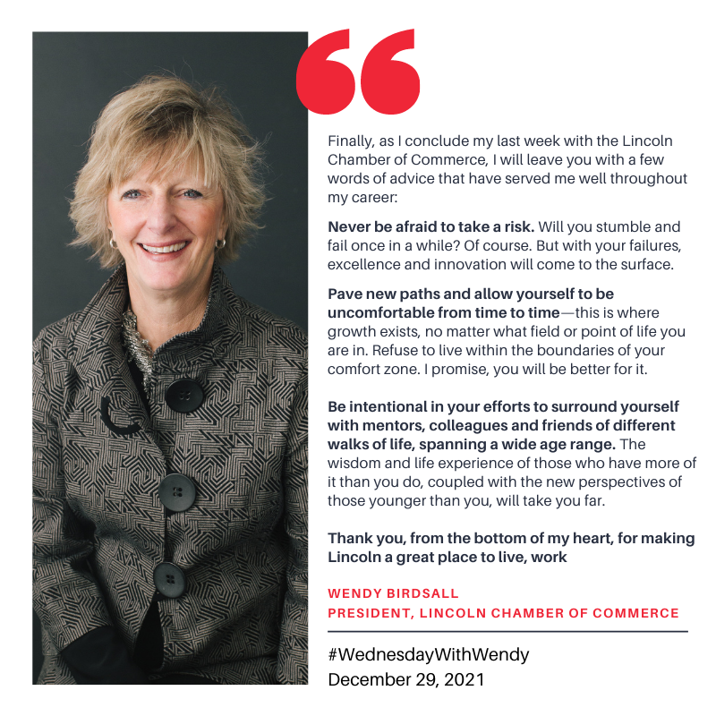 LincolnChamber's tweet photo. Hey Lincoln, it's officially the last #WednesdayWithWendy. Wendy has been an outstanding leader and we could not be more grateful for all that she has done for the City of Lincoln. Congratulations on your retirement, Wendy!!β€οΈπ #WeChooseLincoln https://t.co/gMJDsBuXea