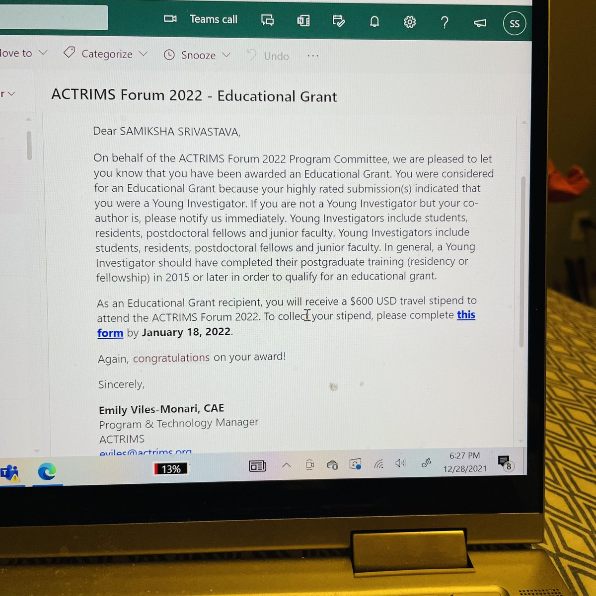 Samiksh66143914's tweet photo. Thank you so much #ACTRIMS for the recognition and stipen #West palm Beach Florida 2022 @NMATCH2022 #Neurotwitter @IMG_Advocate https://t.co/9chIrLM6r6