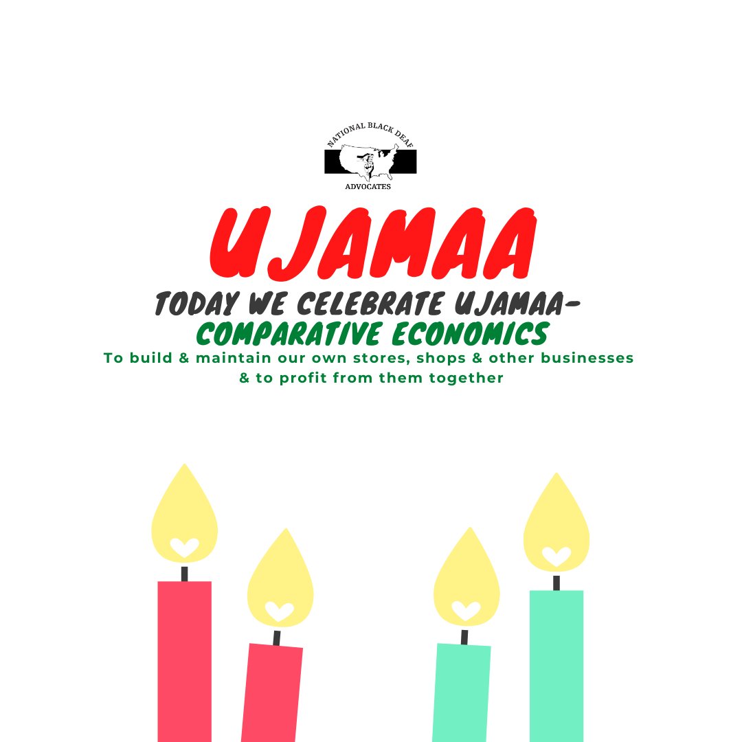 Kwanzaa Principle, Ujamaa. What does it mean?  NBDA Member, Brandon L. Ruiz-Williams explains in ASL what it means to him. Check out our YouTube video link here for the vlog- mailchi.mp/f1eec153b47a/t…