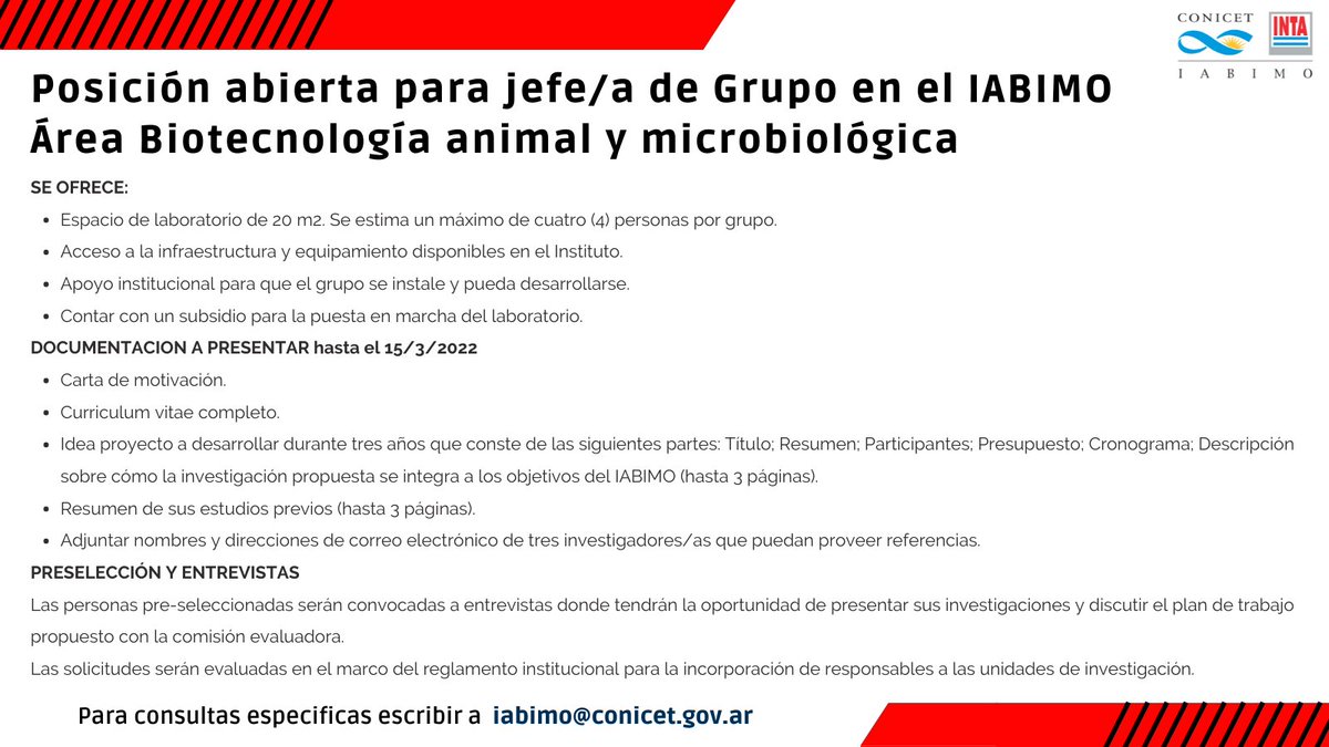 Búsqueda orientada a un(a) investigador(a) que inicie o desee consolidar su carrera científica en el área de Biotecnología animal y microbiológica