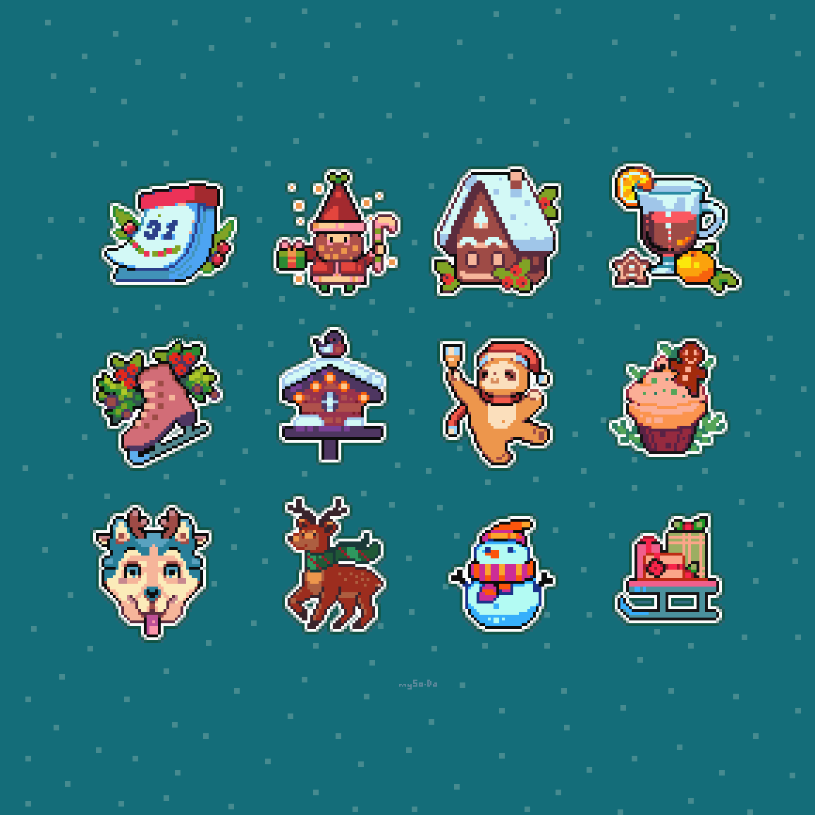 🎄🥂🎄

#NewYear 
#MerryChristmas2021 
#pixelart #art  #pixel #gameart #ドット絵 #aseprite