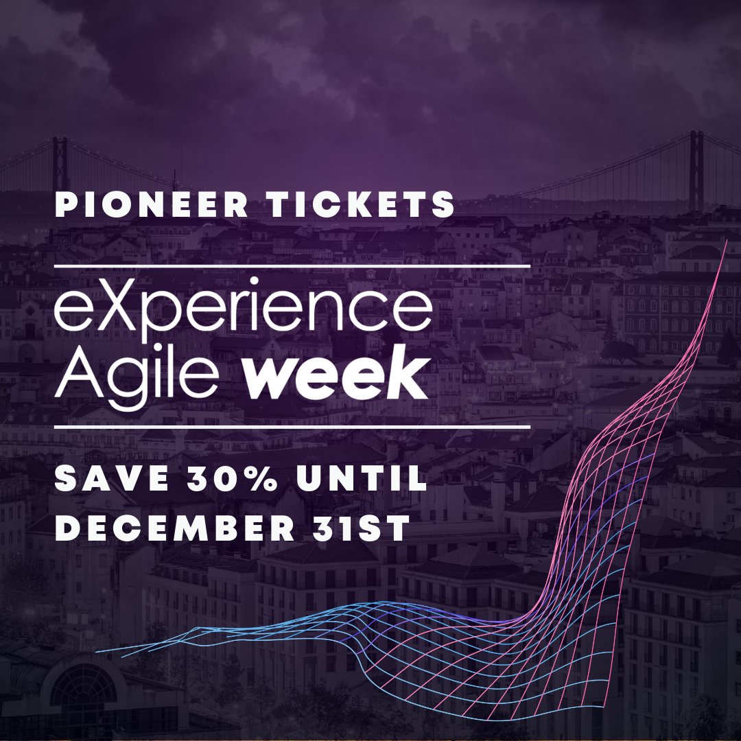 experienceagile's tweet image. Save 30% with the Pioneer ticket! Only available until December 31st, 2021! 

Register now loom.ly/7Hyjdz8

#experienceagile #xaweek22 #waforum2022 #ahfactors22