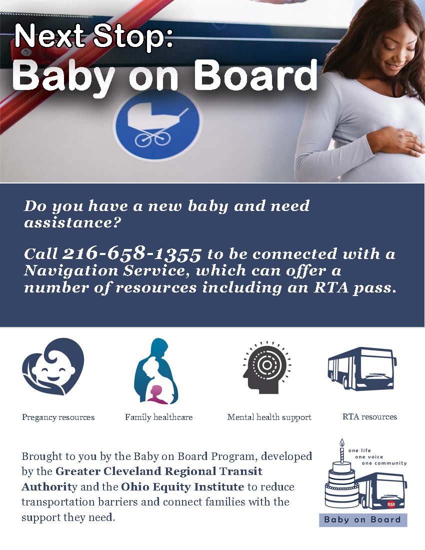 CuyahogaHHS's tweet photo. Beginning on the first of the year, the Baby on Board program will be open to all of Cuyahoga County! This important service connects new moms &amp; dads with several resources including an RTA pass! Call 216-658-1355 to learn more about the program! https://t.co/6JSgRDin2I