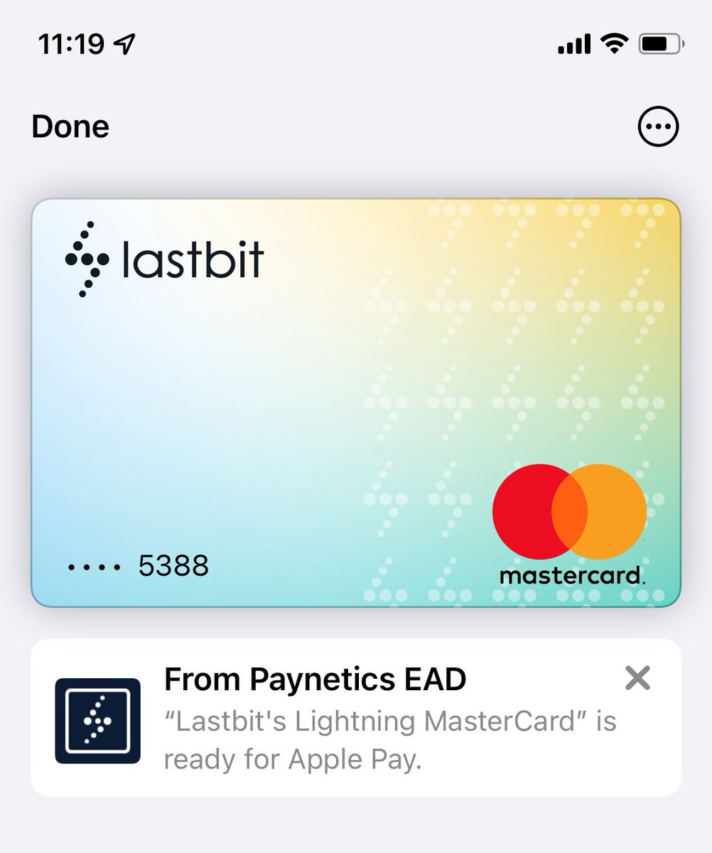 Upgrade unlocked - Apple/Google Pay. Settle a Lightning transaction on your phone from anywhere in the world and instantly spend Euros on your MasterCard.