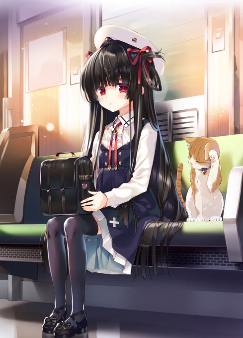 これかなぁー。直近のキャラデザによく似てるオリジナルの子。
車内風景はいくつかの車両から関西っぽいところ混ぜました。あと日除けといえばカーテンじゃなくて鉄板が出てくる鎧戸。
#年の瀬に渾身のイラスト晒すのでフォローしてください 