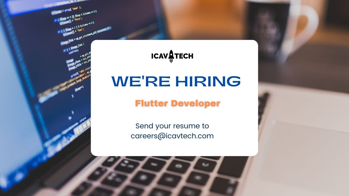 IcavTech's tweet photo. We are #hiring for Flutter developer
📩Send your resume to careers@icavtech.com
For more information visit 👉https://t.co/CKfQpfuIYQ
#Flutter #Flutterdeveloper #hiring #jobsalert #remotejobs #remotejobsindia #wearehiring https://t.co/BVROdmyfLt