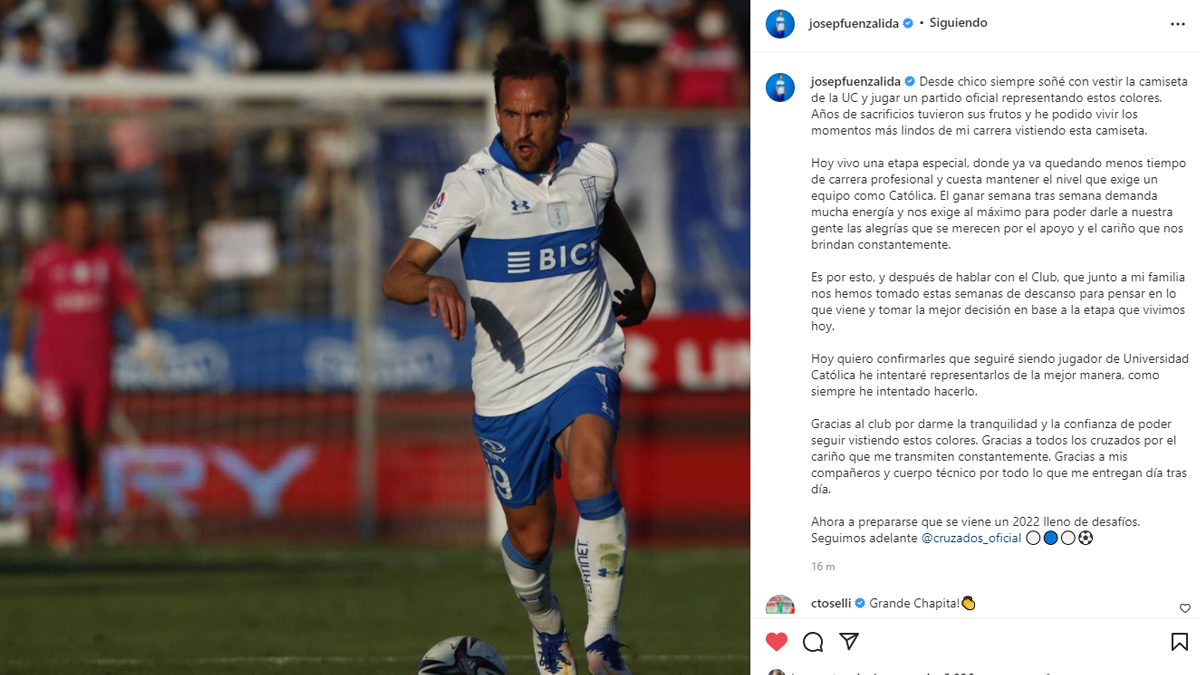 Cruzados's tweet photo. ¡Vamos por más junto a #LosCruzados, Chapa! 💪

Esto escribió José Pedro Fuenzalida en su cuenta de Instagram 🙌 https://t.co/QPDjoWUQh5