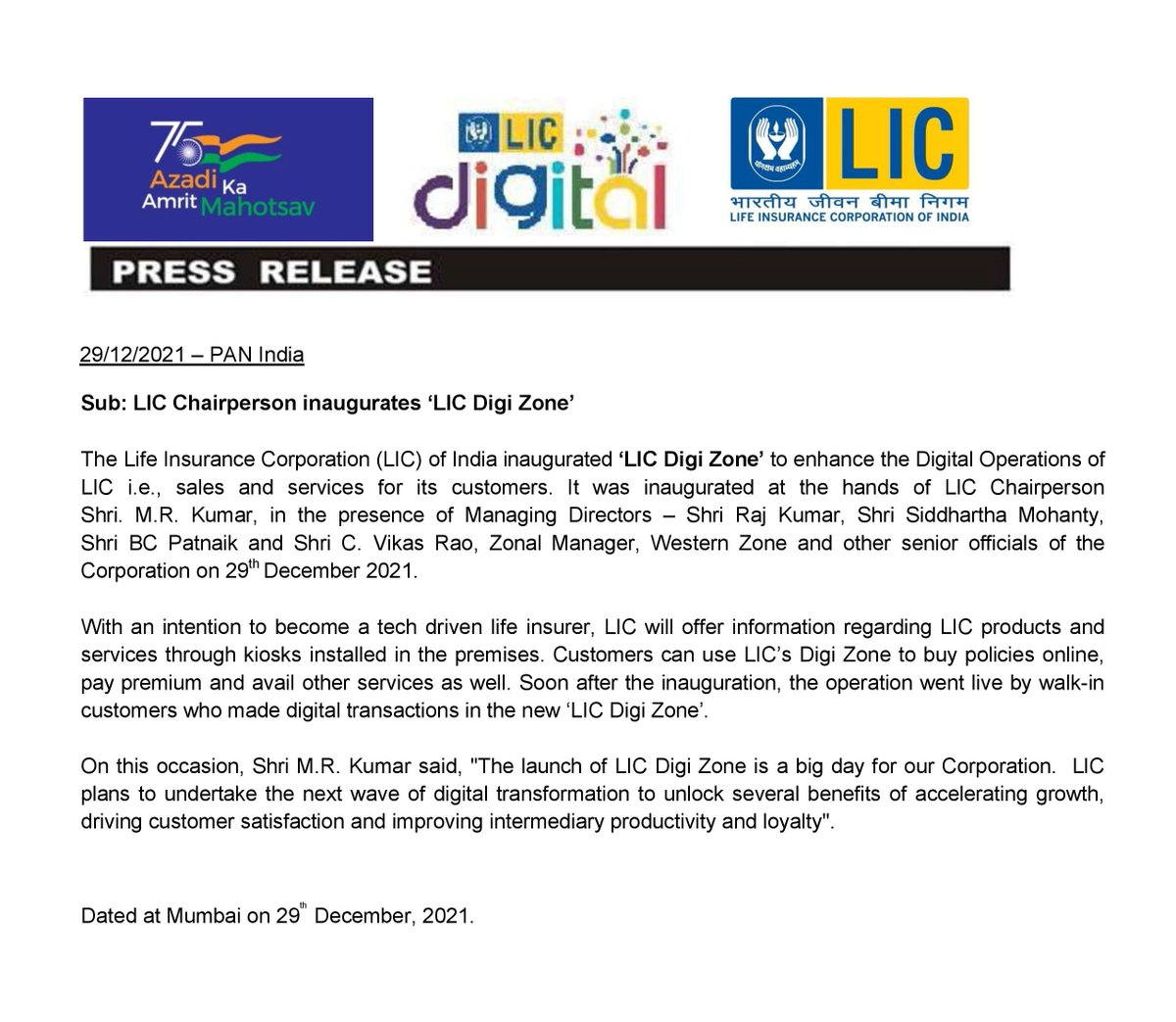 LICIndiaForever's tweet photo. LIC Chairperson inaugurates 'LIC Digi Zone' https://t.co/Pz5l6r5w4v