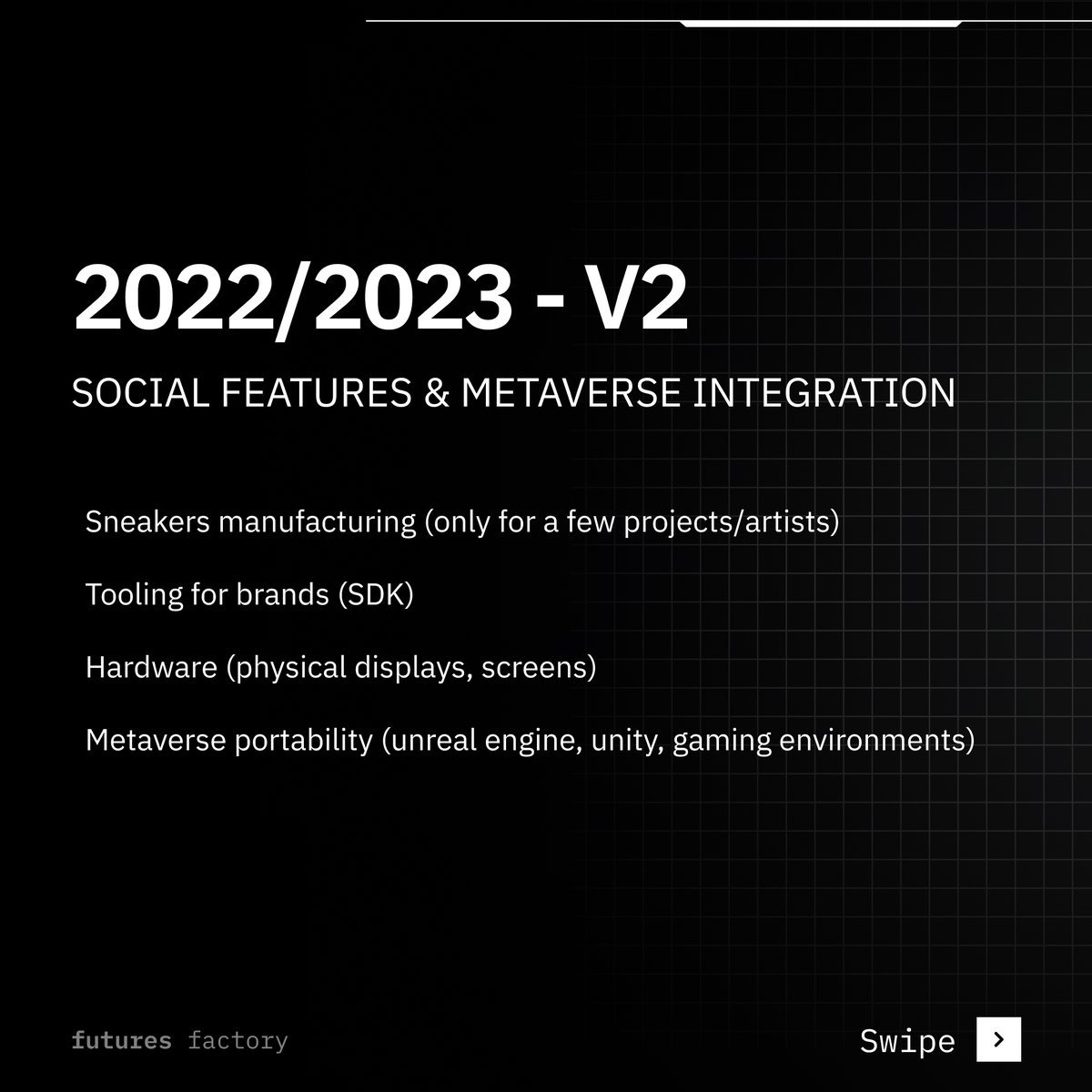 futures_nft's tweet photo. 🗺️You might be wondering about our Roadmap right?
🤪Things are going to be looking crazy in the Futures Factory realm!
🤝Partnerships, Mobile Wallet, @TheSandboxGame, and more! #FF #Futuresfactory #metaverse https://t.co/2qI1CFCcch