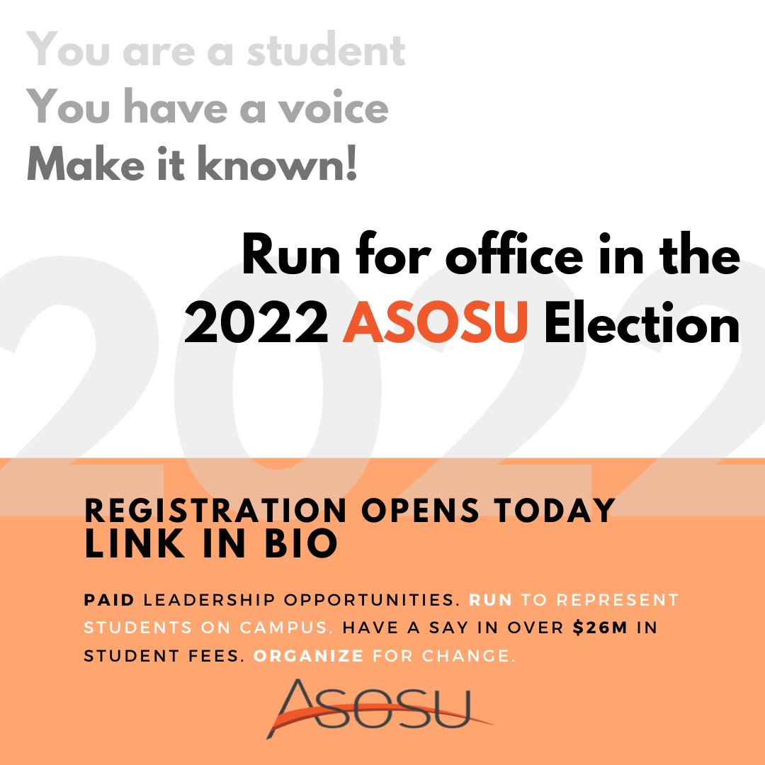 ASOSUgov's tweet photo. Looking to run in the ASOSU Election? Candidate registration is now open! See the link below for full details:
https://t.co/WGToK9fp6a
You are a student. You have a voice. Make it known!
#ASOSU #GoBeavs #OregonState #studentgov #elections https://t.co/wuRDe7tc80