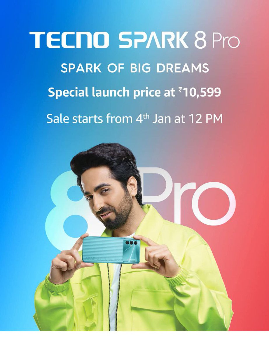 NishantBareilly's tweet photo. #TecnoSpark8Pro Launched in India!

6.8" FHD+ 60Hz IPS LCD Display
MediaTek Helio G85
8MP Front | 48+2MP+AI Rear Camera
4GB LPDDR4x RAM
64GB eMMC 5.1 ROM
5000mAh Battery
33W Fast Charging
Android 11
HiOS 7.6
8.77mm Thickness

Introductory Price
4+64GB = ₹10,599 https://t.co/cF12IK0VFy