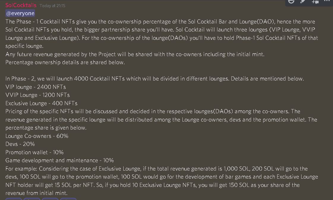 SolCocktails's tweet image. Phase 1 and Phase 2 of our Roadmap
#NFT #NFTs #NFTGiveaway #NFTCommunity @SOLBigBrain @SOLbuckets @solBOOGLE @MonkeDAO @SolanaMBS @zombiepunksnft @thugbirdz @NFTreesOnSol @0xCelon