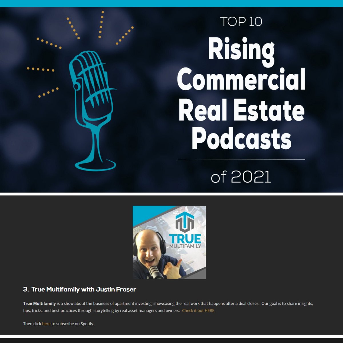 JustinFraser's tweet photo. I am so honored to be featured in the Top 10 Rising Commercial Real Estate Podcasts of 2021 from REI Clarity! Check out the whole article here: https://t.co/eHWCNZtB9J https://t.co/epM69zrJL6