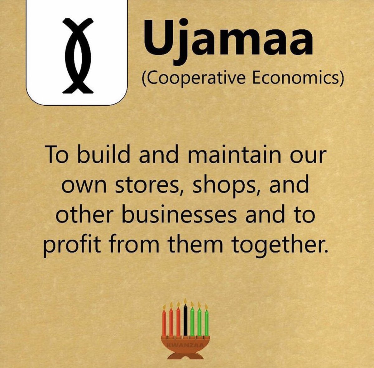 MuEpsilon_DST's tweet photo. On this fourth day of Kwanzaa, we recognize Ujamaa (oo-JAH-mah), meaning Cooperative Economics. Today we are reminded to build our own business, control the economics of our own community, and share in all its work and wealth. https://t.co/Yz5sdyGR8g