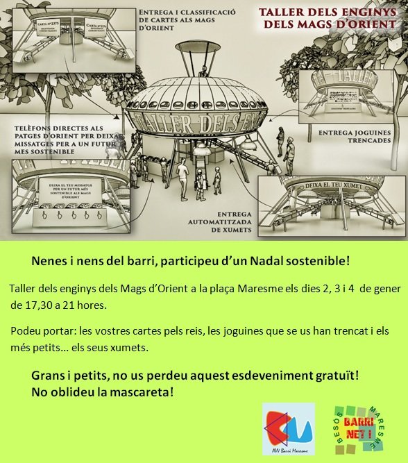 AvvMaresmeBCN's tweet photo. La Companyia @Antiguaibarbuda està treballant perquè els infants del #BesòsiMaresme puguin fer arribar les seves cartes als Mags d'Orient.
Han construit una Eco-carrossa, amb material reaprofitat i de consum zero, a la plaça Maresme. https://t.co/olGYL2ypb9
