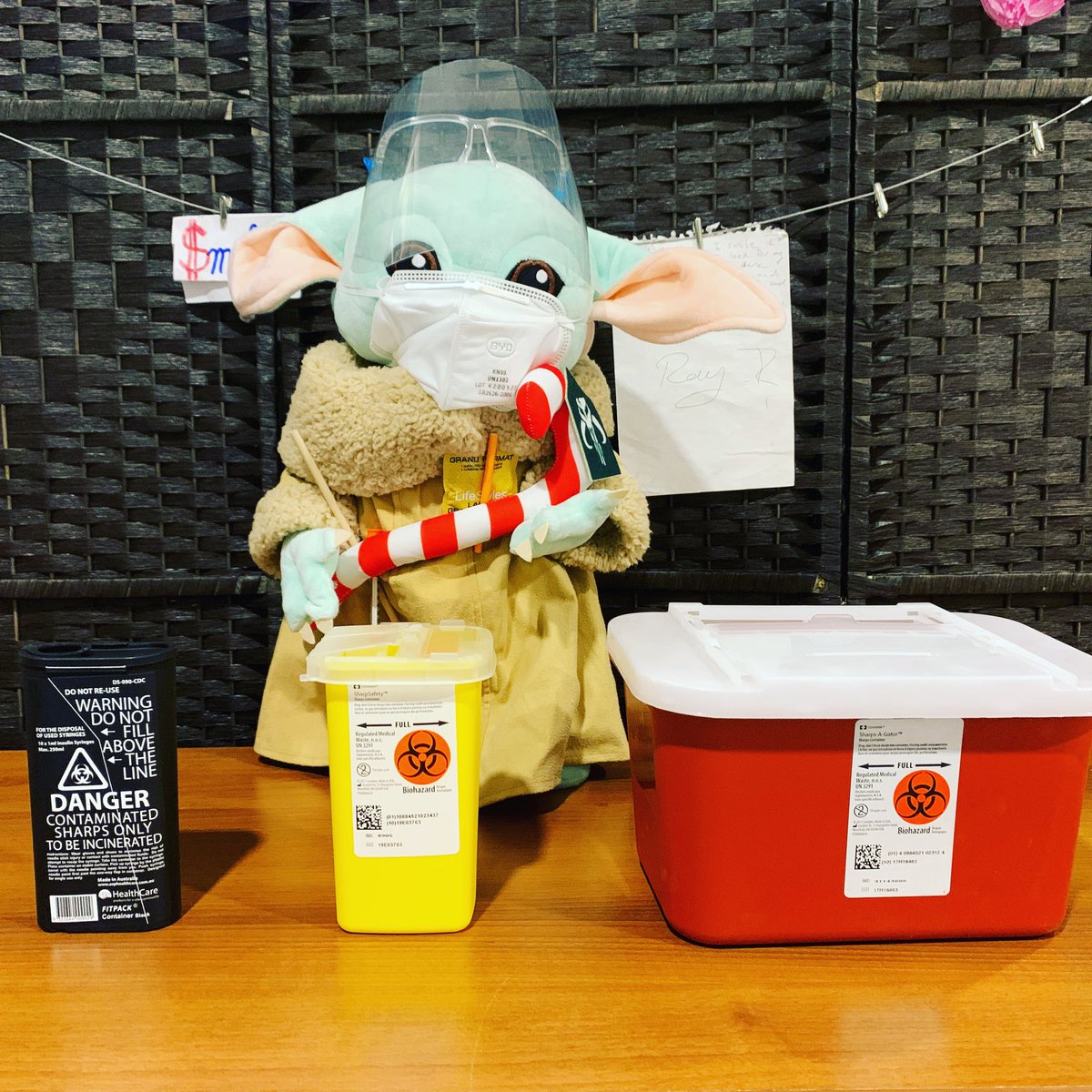 Baby Yoda is thrilled to tell you that KMOPS has all sizes of sharps bins. Swing by 260 Augusta Ave for all your harm reduction needs. 💛🙏 #harmreduction #kensingtonmarket #sharpsbin
