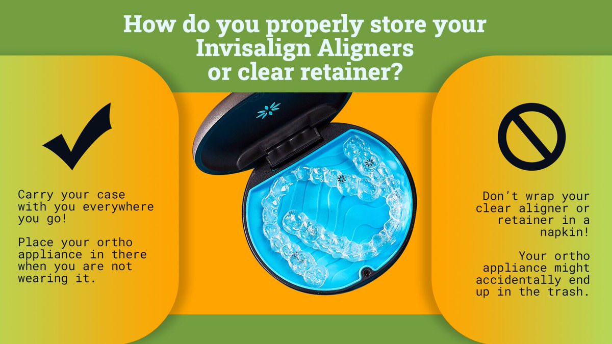 Porter_Ortho's tweet image. Daily reminder if you wear Invisalign aligners or a clear retainer:
✔️Don't forget to carry your case with you!
❌Don't wrap your clear aligner/retainer in a napkin! It may accidentally end up in the trash.

#orthotips #clearaligners