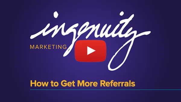 They say the biggest compliment you can get is a referral. How do you get referrals? In this video, Dawn Wagenaar, a Principal at Ingenuity Marketing Group, discusses five tactics for improving brand loyalty and perception- getting you those referrals! ingenuitymarketing.com/how-to-get-mor…