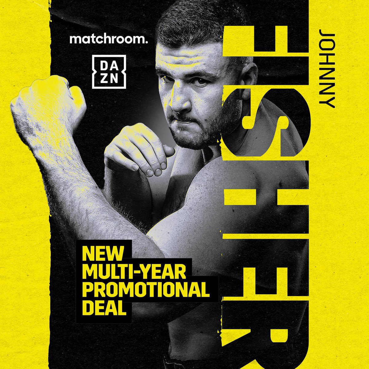 EddieHearn's tweet photo. I’m very happy to sign a new multi-year deal with @JohnnyFisherBox - I believe that Johnny has all the attributes to be a serious heavyweight contender and I’m looking forward to some amazing nights with Johnny, his family &amp; the unbelievable Romford Bull Army! @DAZNBoxing https://t.co/quDWWlqExV