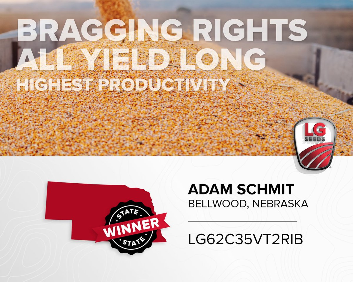LGSeeds's tweet photo. Adam Schmit from Bellwood is the State Productivity Winner for Nebraska in the LG Seeds Max Your Mix Yield Contest! Entrants in this year’s inaugural contest pushed yields on their farm while also ensuring they obtained a return on their investment. Congrats to Adam! https://t.co/lGmUTNYdsh