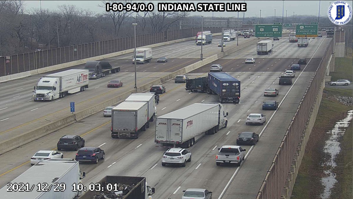 WBBM1059Traffic's tweet photo. EB 80/94 is heavy from Torrence Ave to the State Line with a crash involving a semi as seen on @INDOT cameras blocking 3 left lanes. Crews are on scene. @WBBMNewsradio #ChicagoTraffic #IndianaTraffic https://t.co/zwFLXEcvAZ