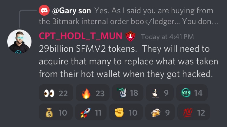 SafemoonWarrior's tweet photo. #SAFEMOON  
Q: (in the screenshot below)
KARONY: 29billion SFMV2 tokens. They (BitMart) will need to acquire that many to replace what was taken from their hot wallet when they got hacked. https://t.co/q71k5ITCAw