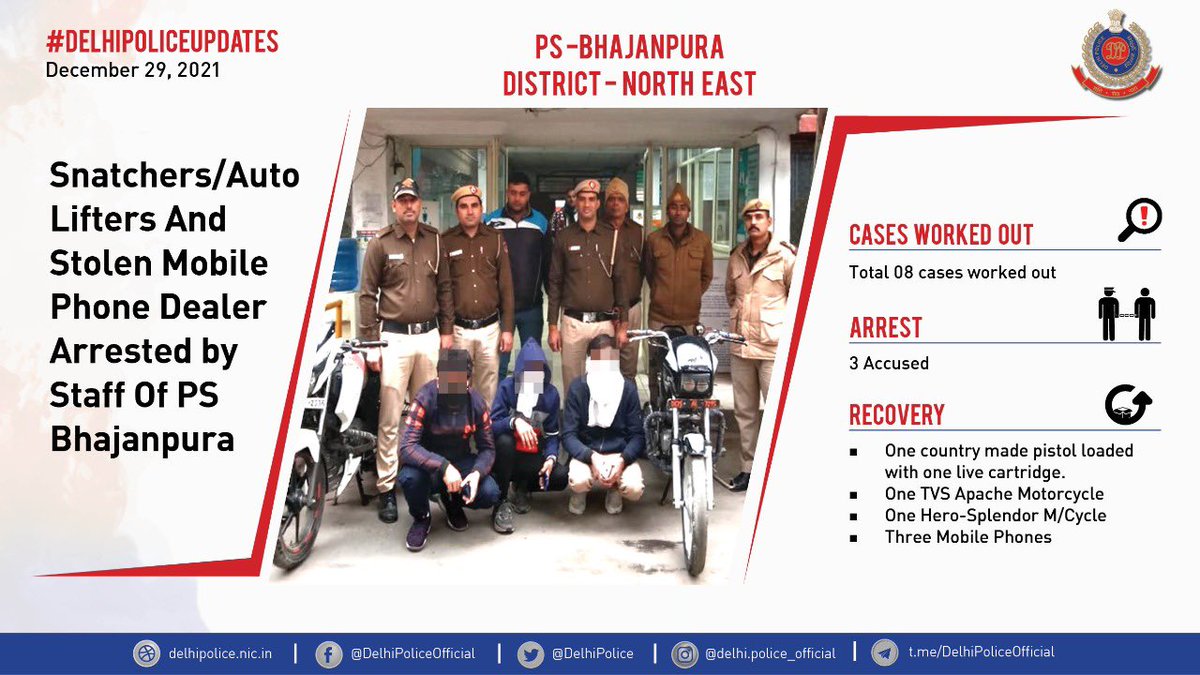 DCPNEastDelhi's tweet photo. #DelhiPoliceUpdates

Staff of PS Bhajanpura of North East District #DelhiPolice nabbed three and recovered stolen motorcycles, mobile phones &amp; a weapon. 

#CrimeNews

@CPDelhi @DelhiPolice https://t.co/QXR5F28sdn