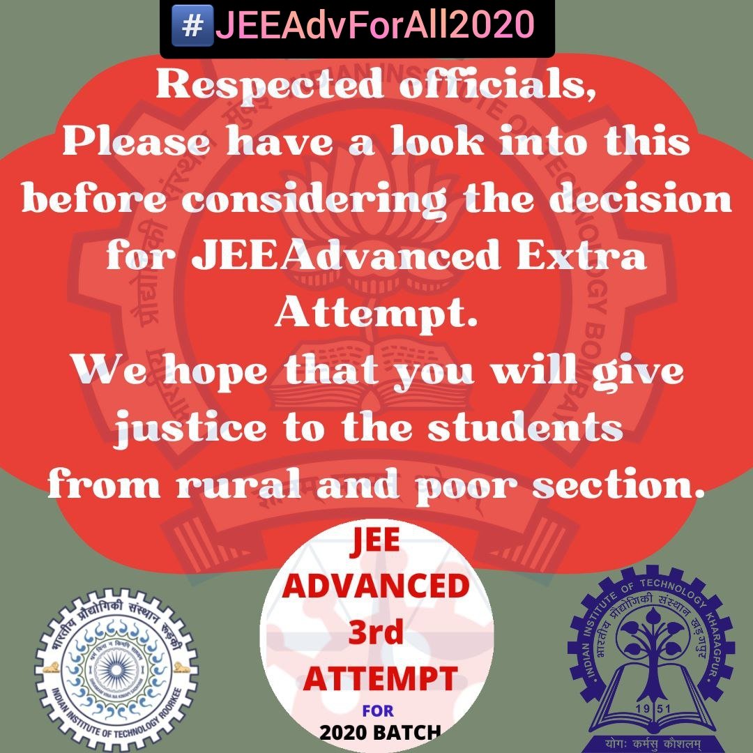 NB3351's tweet photo. Sir kindly allow us (2020 batch) for extra attempt in jee advanced 2022 #JEEAdvForAll2020
@iitbombay @dpradhanbjp @namokaul @EduMinOfIndia @Director_IITR 
@ramgopal_rao @mohittyagi @vinnyiitr @anubha1812 @NidhiTanejaa @PMOIndia @ashwani_iitr @IITKgp @aajtak @narendramodi https://t.co/SCaamdVGiL